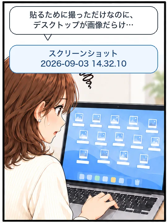 美咲のMacのデスクトップが、スクリーンショットの画像でいっぱいになっている