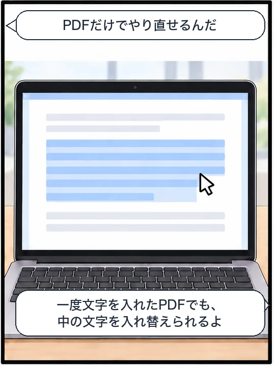 文字を入れ直したPDFで、本文の行が選べるようになった画面