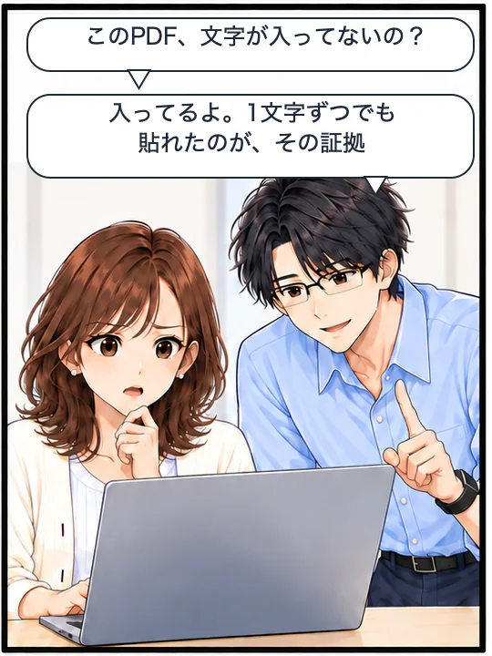 直樹が、1文字ずつでも貼れたのは文字が入っている証拠だと説明している