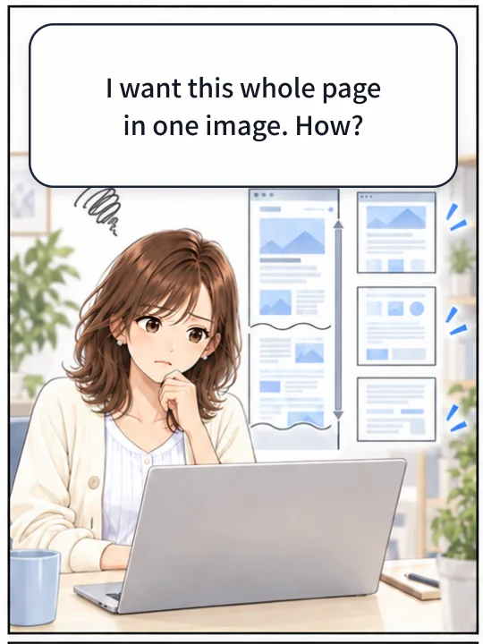 Misaki wants a whole long web page in one image and does not know how.