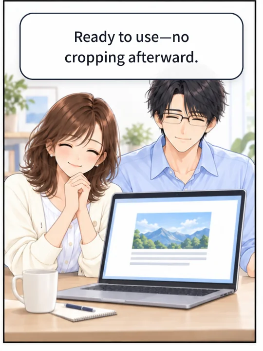 The image now holds only the chosen part, and Misaki and Naoki check it.