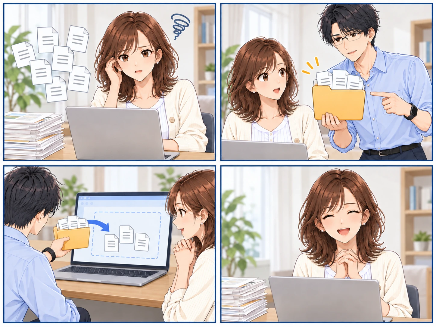 美咲が、たまったスキャンPDFを前に困っている